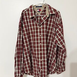 Tommy Hilfiger Men's Red and White Checkered Shirt